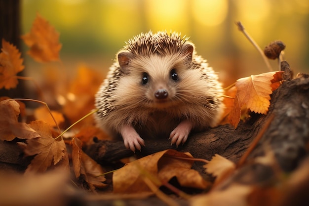 Igel sitzt im Herbstlaub