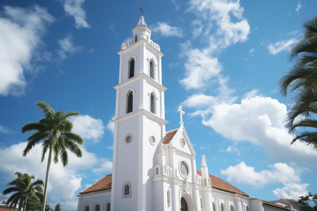 Foto iglesia blanca contra el cielo azul con nubes blancas en sri lanka asia