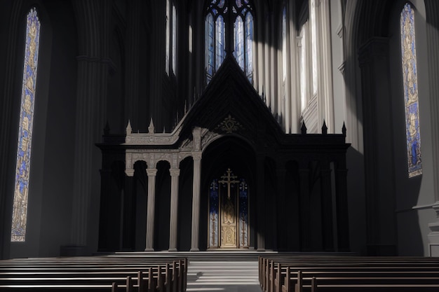 Una iglesia con una cruz en el medio.