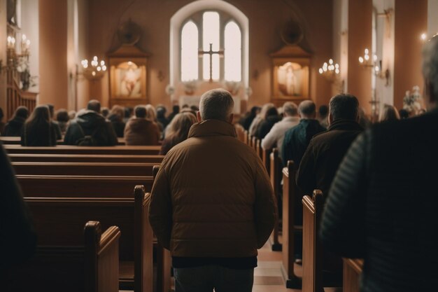 Una iglesia con una cruz en la pared.