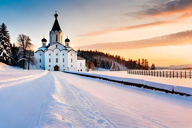 una iglesia en la nieve