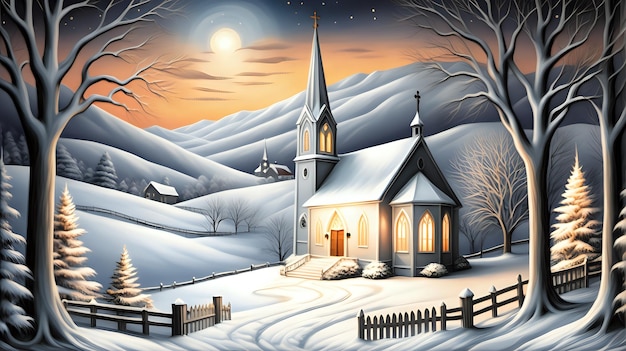 Una iglesia en la noche de Navidad