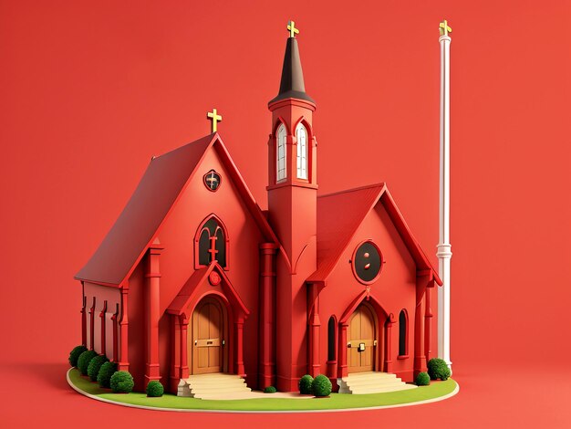 Foto una iglesia roja con una cruz en la parte superior