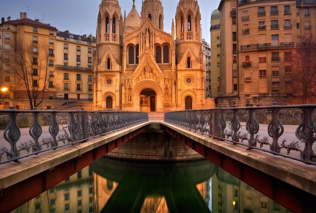 Iglesia de Saint Georges y pasarela Lyon Francia