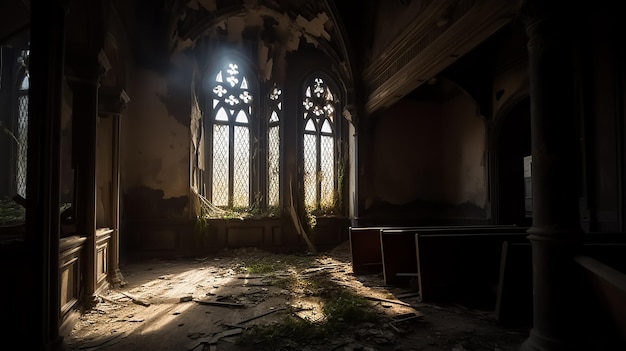 Foto una iglesia con una vidriera y una gran vidriera