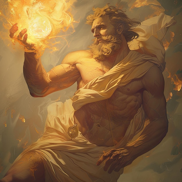 Ignite a iluminação Prometheus o deus olímpico segura o fogo nas mãos simbolizando o desafio e o dom do conhecimento uma encarnação mítica de empoderamento e rebelião