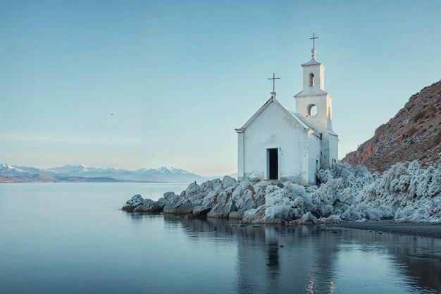 Foto igreja no lago.