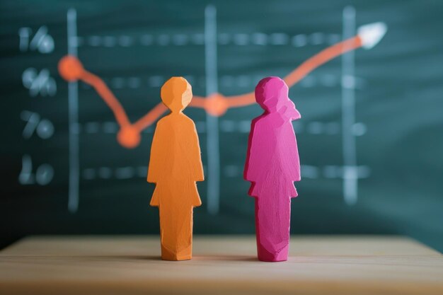 Igualdade de género e diferença salarial ilustrada por figuras e gráficos