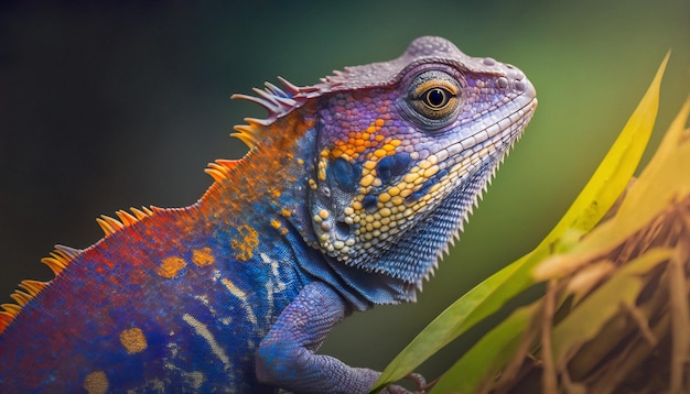 Foto iguana colorida iguana macro retrato en primer plano foto de piel de colores vívidos y brillantes