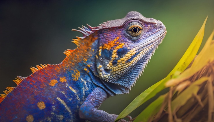 Foto iguana colorida iguana macro retrato en primer plano foto de piel de colores vívidos y brillantes