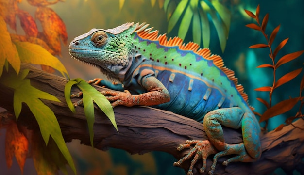 Iguana colorida ilustração animal imagem arte gerador ai