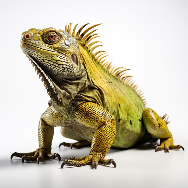 Foto iguana im studio auf weißem hintergrund