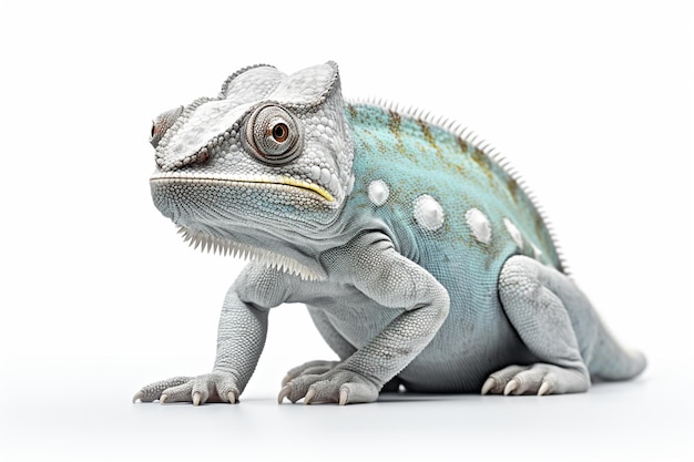 Iguana isolada em fundo branco em close-up em estúdio
