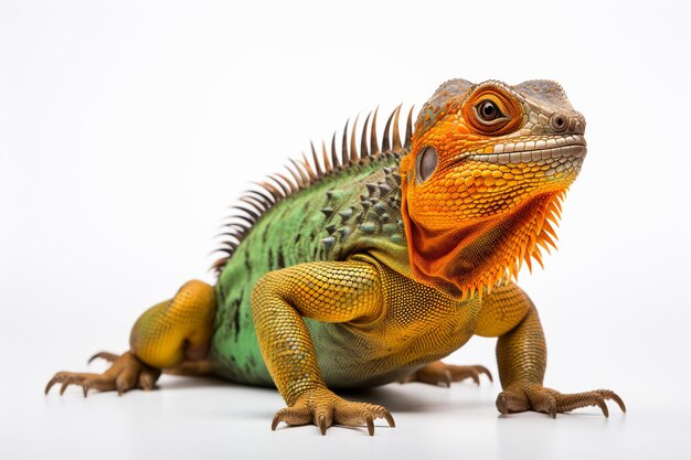 Iguana isolada em fundo branco em close-up em estúdio