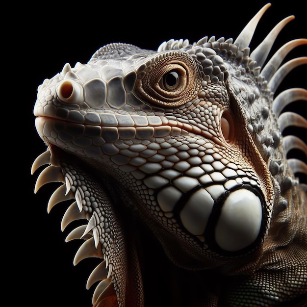 Iguana isoliert auf schwarzem Hintergrund KI-generierte Welt der Reptilien
