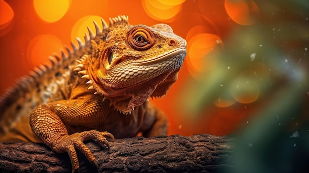 Iguana na árvore Uma linda iguana com olhos laranjas de alto contraste