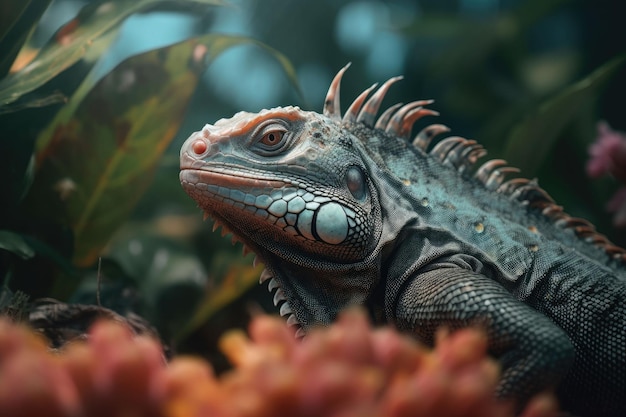 Iguana na floresta tropical Lagarto na selva Generative AI