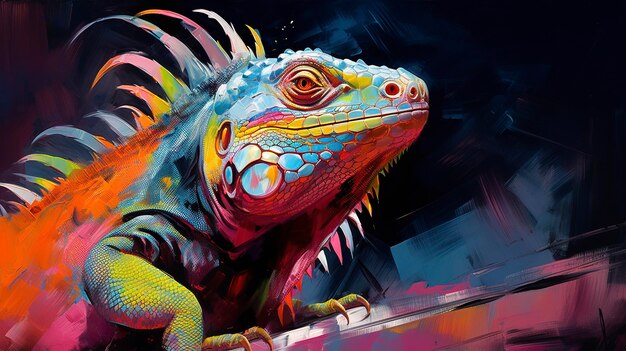 Iguana neon pinturas a óleo pinceladas grossas