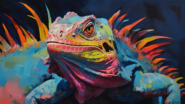 Iguana neon pinturas a óleo pinceladas grossas