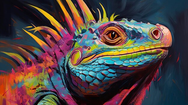 Iguana neon pinturas a óleo pinceladas grossas