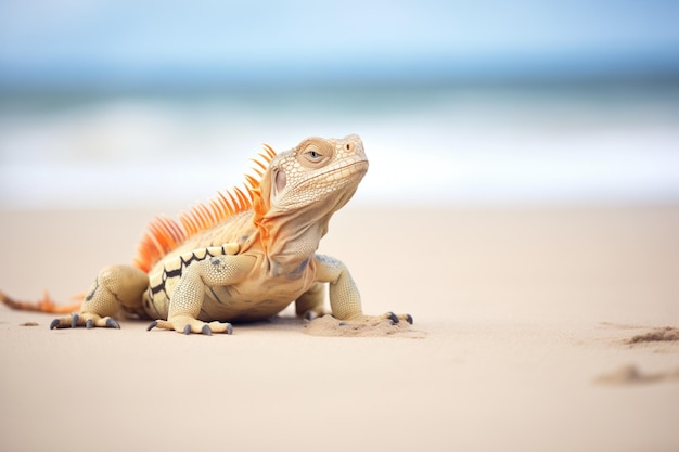 Iguana numa praia de areia quente