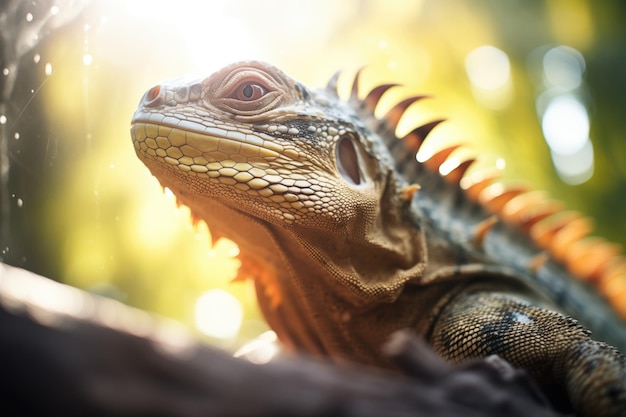 Iguana sob um raio de sol brilhante