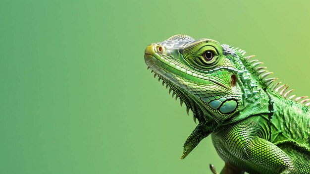 Una iguana verde está sentada en una rama la iguana está mirando a la derecha del cuadro