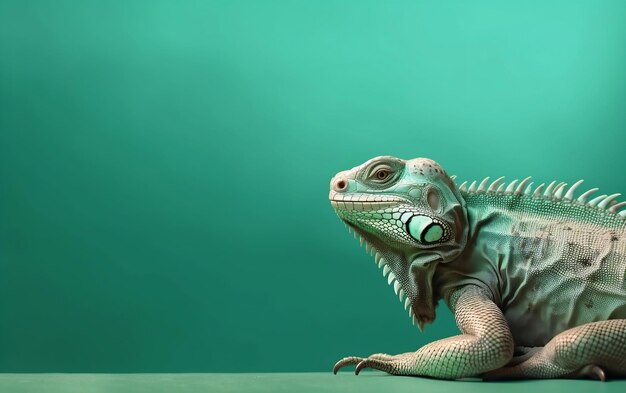 Una iguana verde con un fondo verde.