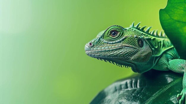 Foto una iguana verde está sentada en una rama la iguana está mirando a la derecha del cuadro