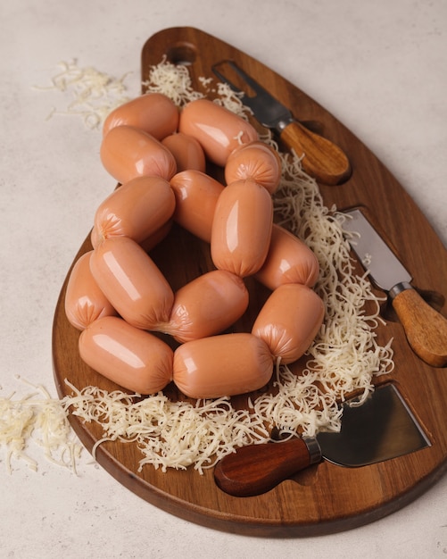 Iguarias de carne para a mesa festiva. salsichas de cachorro-quente