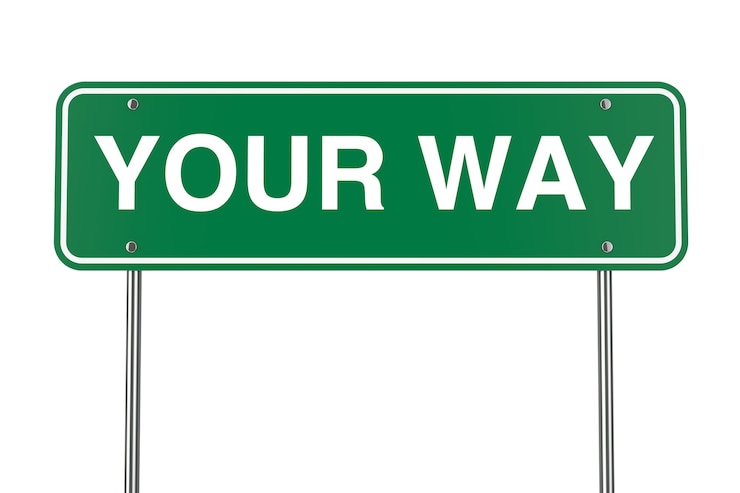 Foto ihr weg-schild auf weißem hintergrund. 3d-rendering