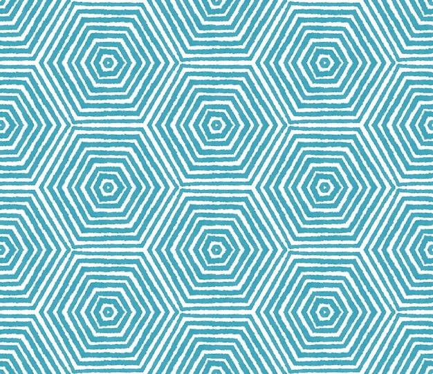 Ikat repite el diseño de trajes de baño. Fondo caleidoscopio simétrico turquesa. Patrón de sudadera ikat de verano. Impresionante impresión textil lista, tela para trajes de baño, papel tapiz, envoltura.