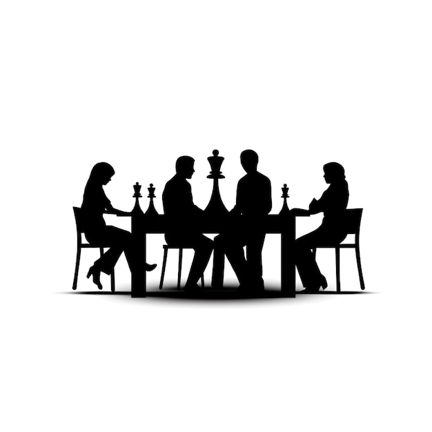 Ikonen Menschen, die Schach spielen, Stäbchenfigur, isolierte Piktogramme, einfache schwarze Silhouette