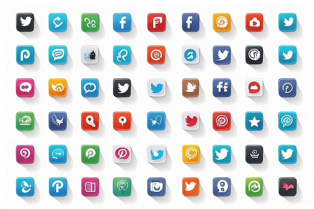 Ikonen sozialer Medien auf weißem Hintergrund