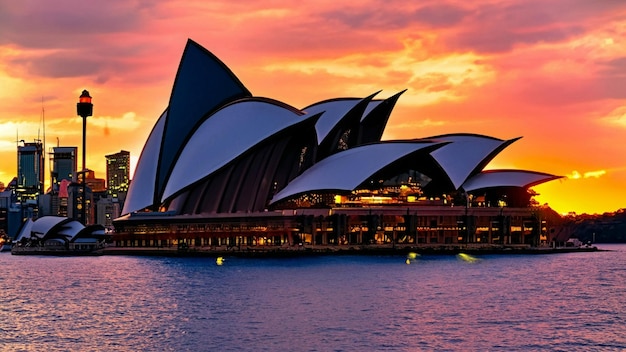 Ikonische Weltgebäude Sydney Opera House mit Sonnenuntergang