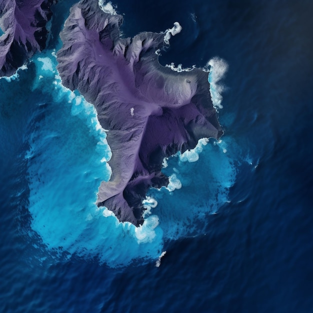 ilha arrafada no oceano com uma ilha roxa no meio generativo ai