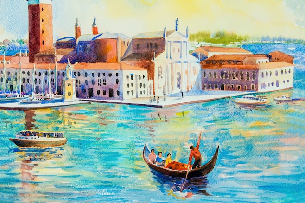 Ilha de San Giorgio Maggiore, Veneza, Itália. Pintura aquarela