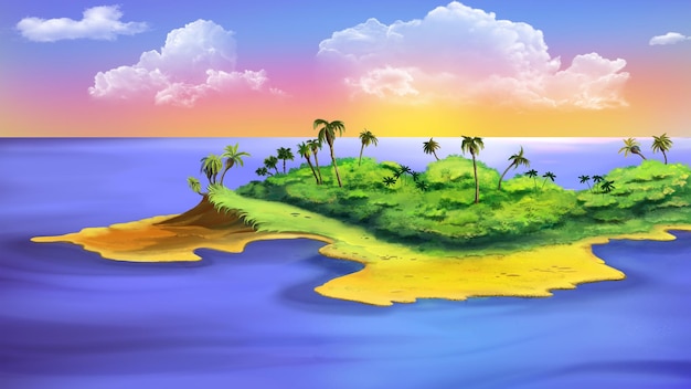 Ilha deserta na ilustração do mar