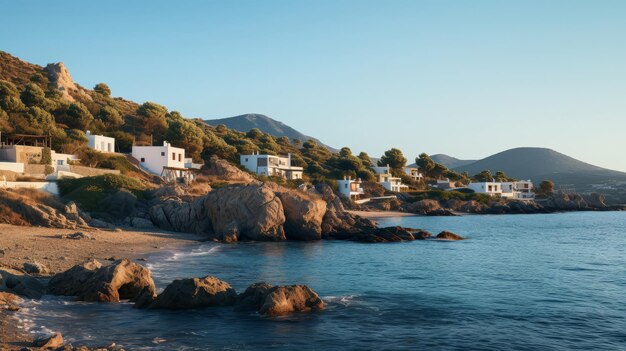 Ilha grega tranquilidade ao amanhecer casas pitorescas praias intocadas mar tranquilo