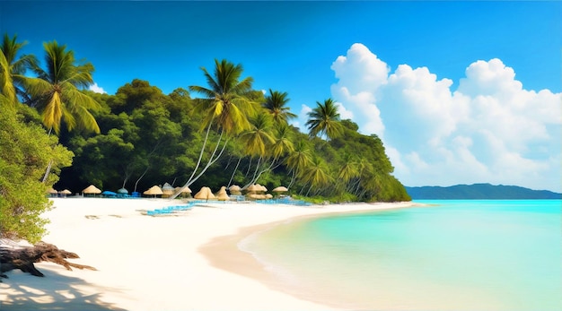 Ilha linda na água azul do oceano praia de areia vista de férias na árvore de coco do mar 14