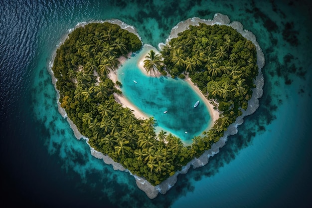 Ilha Paraíso em forma de coração de amor