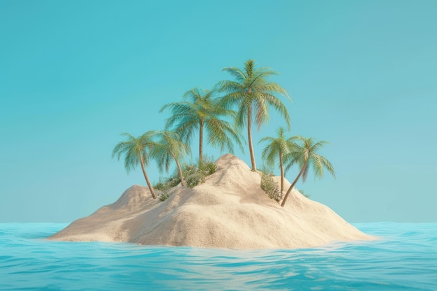 Foto ilha tropical com palmeiras em fundo azul x9xa