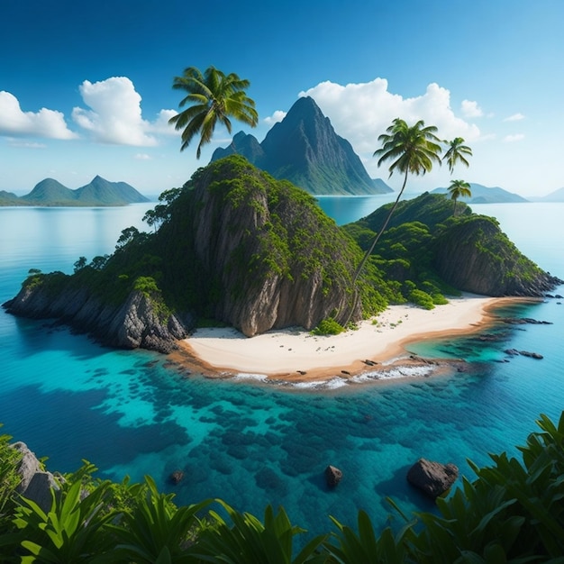 Ilha tropical com palmeiras