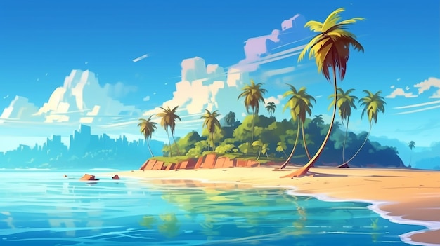 Ilha tropical com praia e palmeiras Sunny ocean Paradise ilustração estilo gerado ai