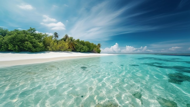 Ilha tropical das Maldivas com linha costeira de areia branca e palma oceânica gerada por IA