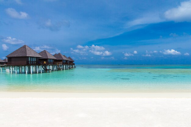 Ilha tropical Maldivas com praia de areia branca e mar