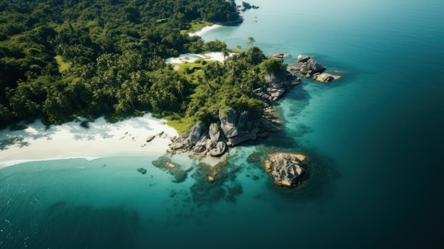 ilha tropical prístina com águas cristalinas e vegetação exuberante