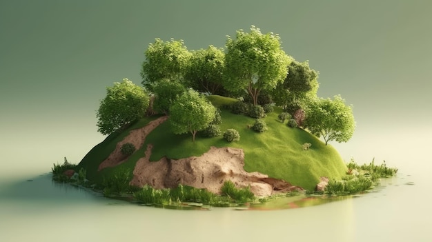 Ilha verde com árvores Generative AI