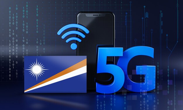 Ilhas marshall prontas para o conceito de conexão 5g. fundo de tecnologia de smartphone de renderização 3d