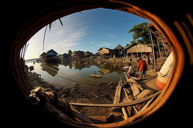 Ilhas Molucas Perspectiva cativante de um vilarejo de pescadores na Indonésia